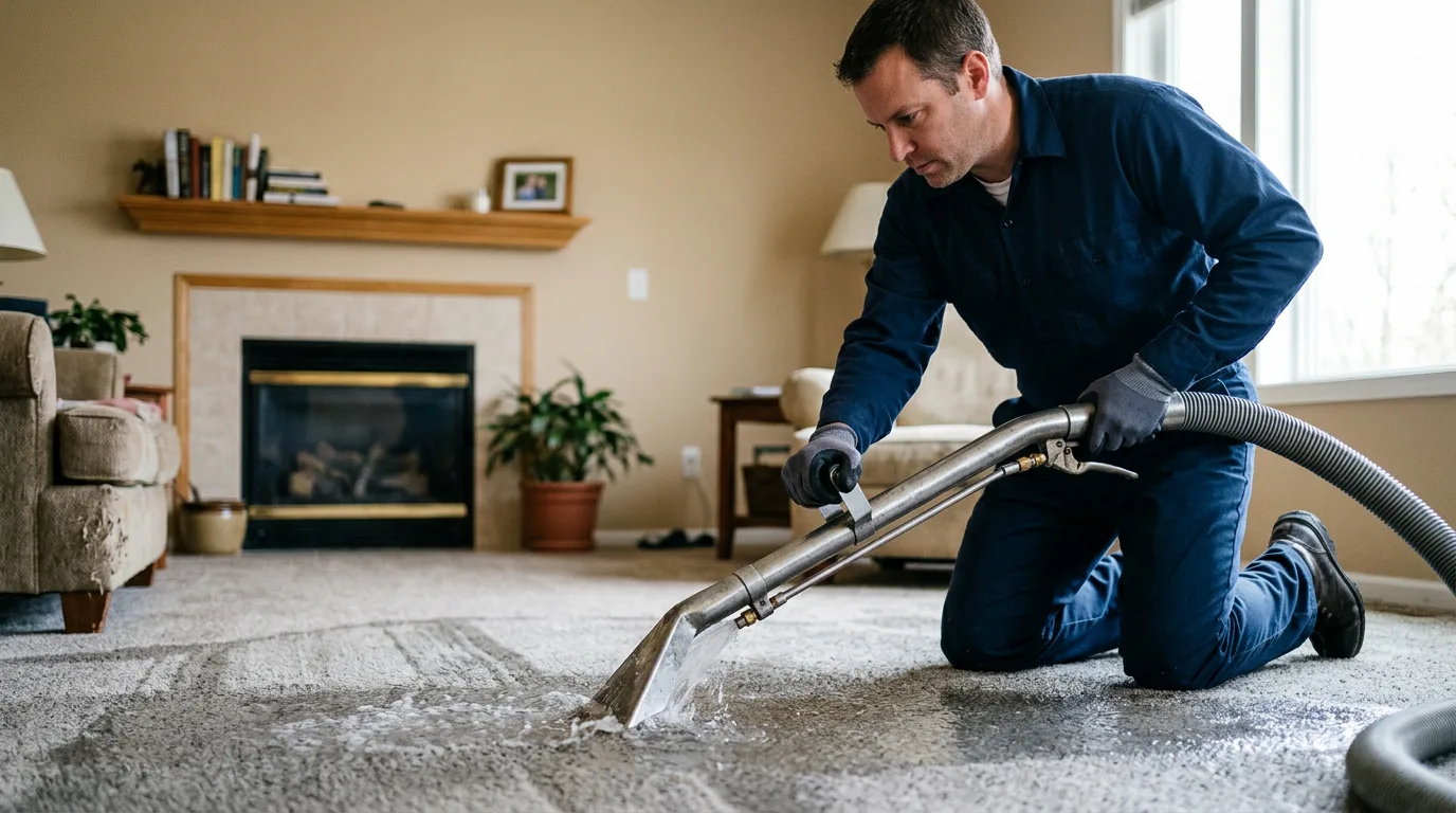 Water damage restoration technician working near South Carver, MA
